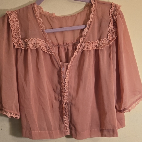 Handmade Tops - Chic Lace Trim Blouse in Soft Pink